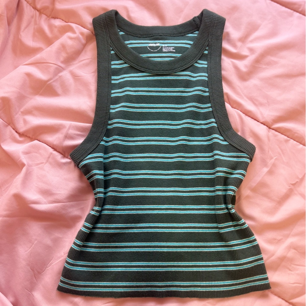 Aerie Green and Blue Fitted Crop Tank Top